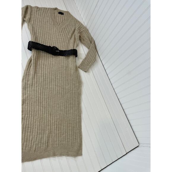 ASOS DESIGN Tall Knitted Maxi Sweater Dress with V-Neck in Oatmeal Size 4 - Picture 1 of 9